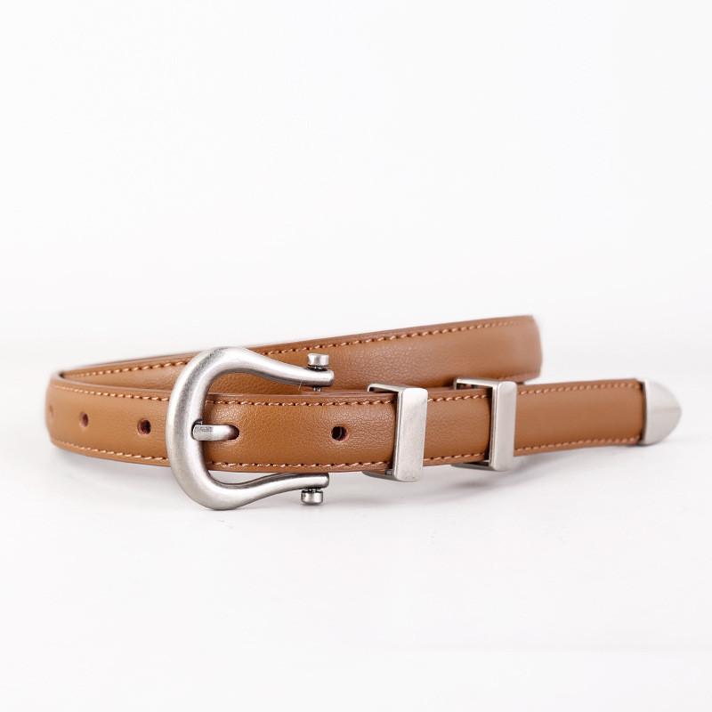 Classic Vintage Leather Belt For Women With Silver Buckle And Denim Waist Accessory For Casual Style