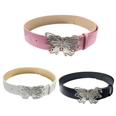 Hollowed Butterfly Buckle Belts PU Leather Belt Adult Adjustable Decorative Belt