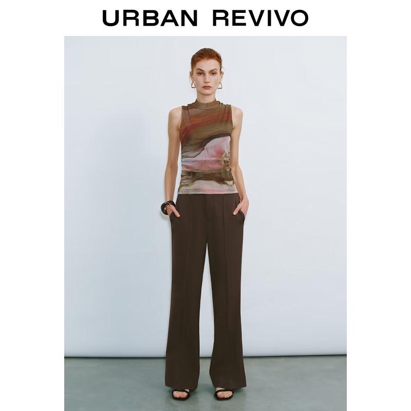 UR 2025 Fall Women's Retro Abstract Print Mesh Pleated Vest