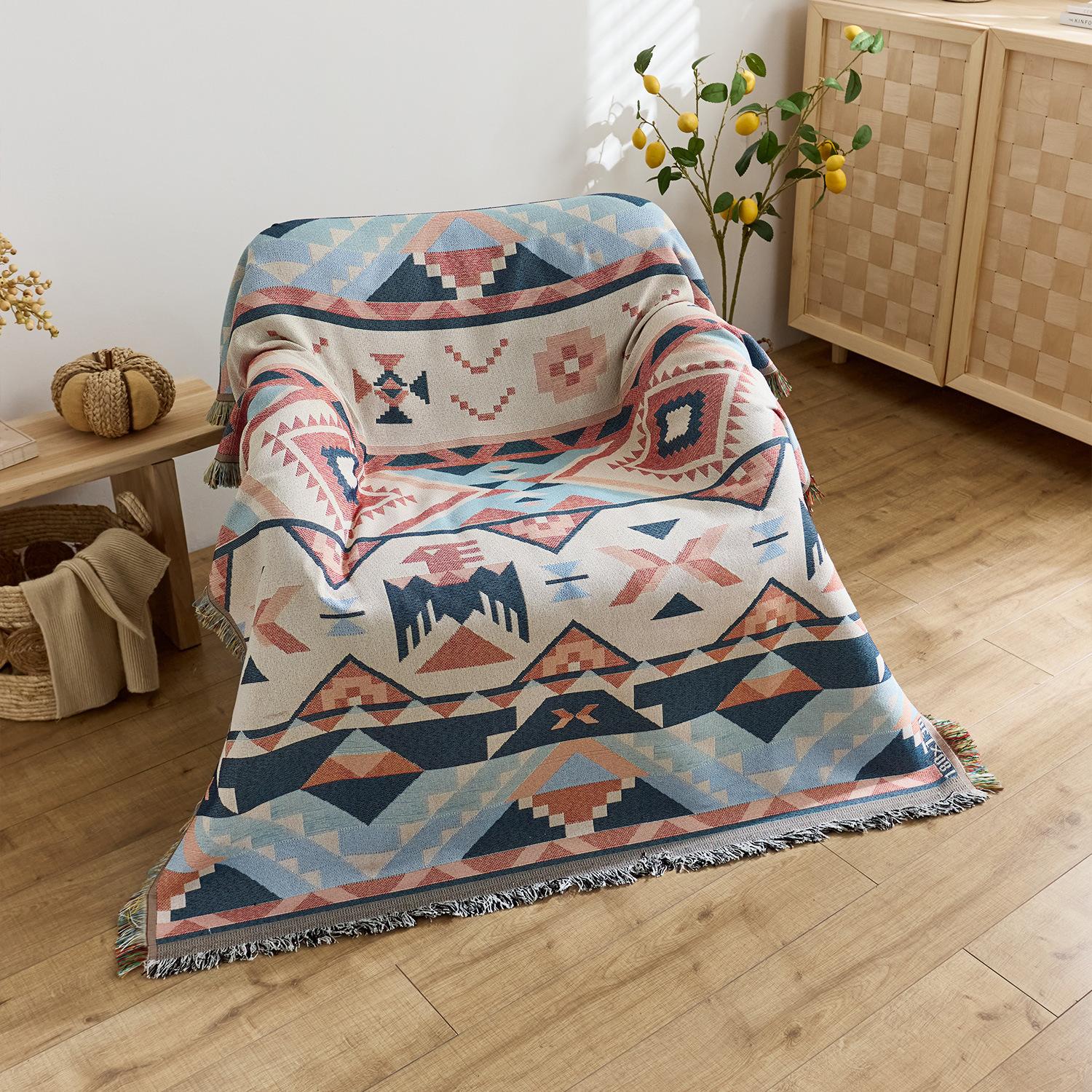 

American sofa cover ethnic style geometric cotton yarn fringed sofa cover all-inclusive cover towel all-season sofa cushion 180x130