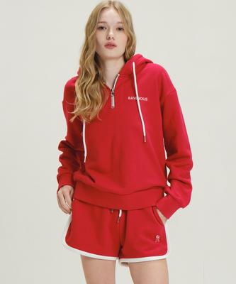 Half-Zip Hoodie Sweatshirt Red