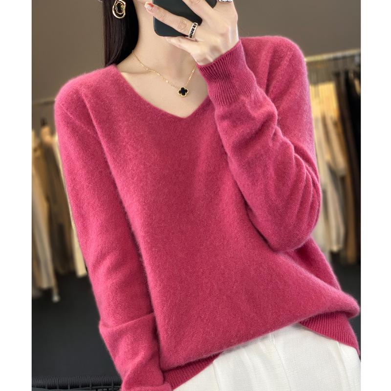 Dámský svetr podzim zima pletený svetr s výstřihem do V Košile s volným dnem jednobarevné měkké úplety svetry Základní svetry