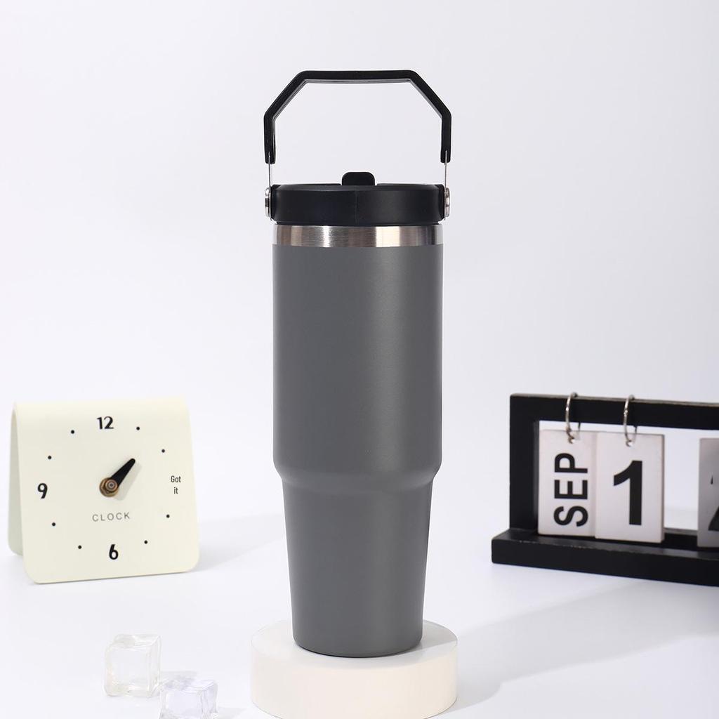 Simple 30oz Stainless Steel Tumbler with Handle, Double Wall Vacuum Insulated, Portable Ice Buster Car Cup