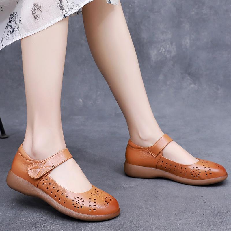 Fashion GKTINOO Genuine Leather Ladies Flats Summer Shoes Woman Plus Size Casual Loafers Hollow Round Toe Soft Comfort Sandals Female
