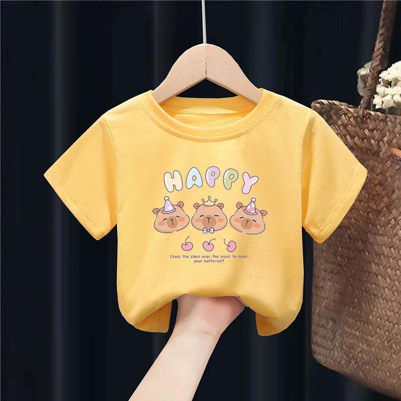 Kids girls T-shirt Capybara Tees 3-10Years toddled girls Short Sleeved Clothes baby Girls Round Neck Tops Birthday Gifts