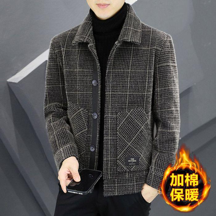 Autumn and Winter Men's Jackets, Trendy Gold Mink Wool Men's Winter Clothing, High-end Casual Short Woolen Coats