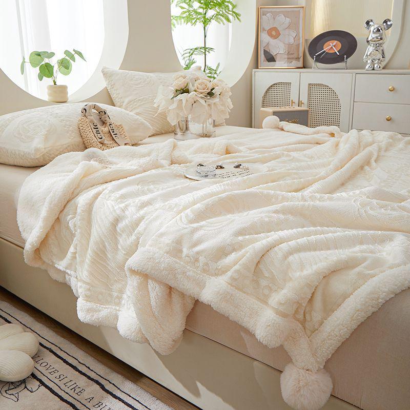 G5Z Coral Fleece Office Nap Blanket - Snow Rabbit Velvet Jacquard Shawl