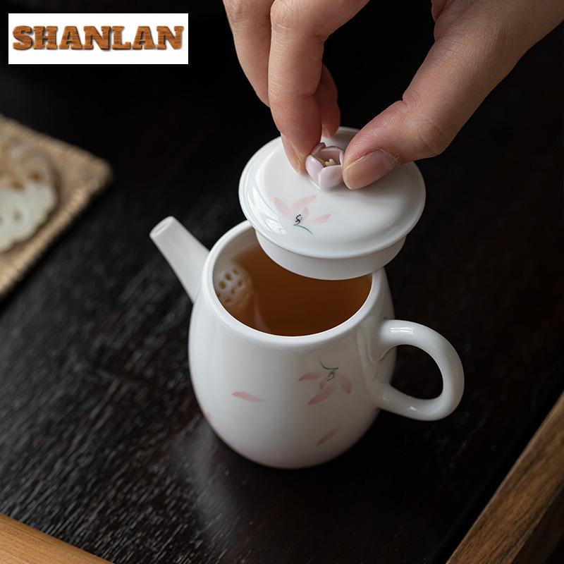 110ml Hand-painted Pink Orchid Teapot Elegant Tea Infuser Pot Tea Making Kettle With Ball Hole Tea Items Supplies Decoration
