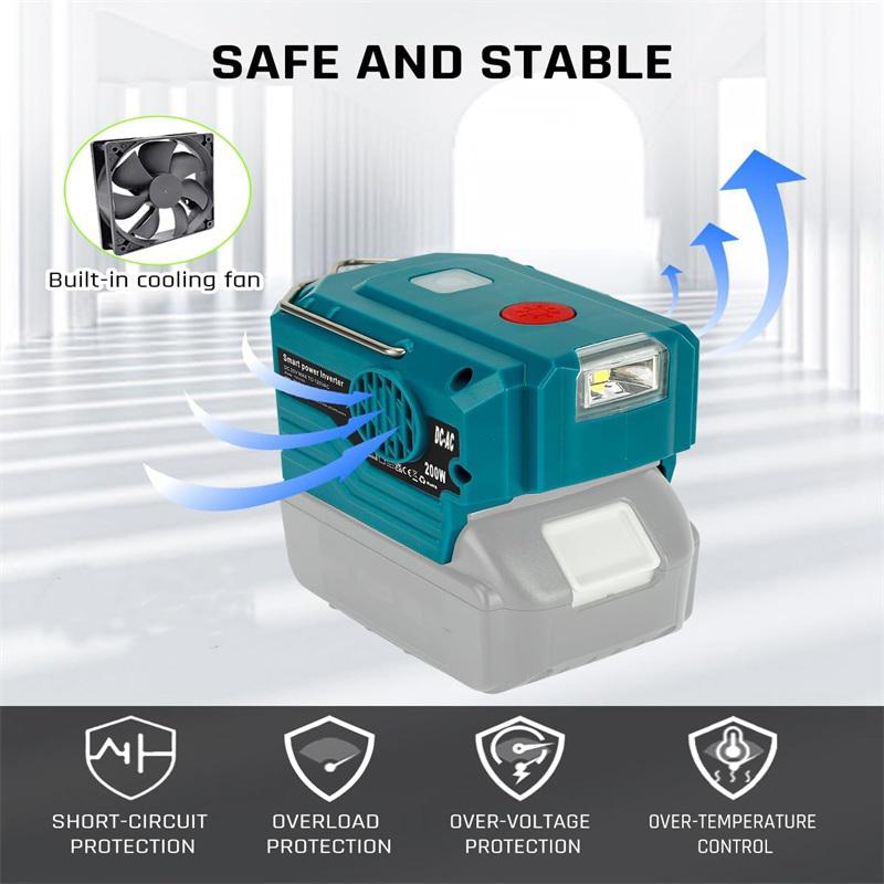 Power Inverter for Makita 18V Battery,DC 18V To AC 120V/220V Portable Power Station with USB,Type-C 280lm LED Light for Camping