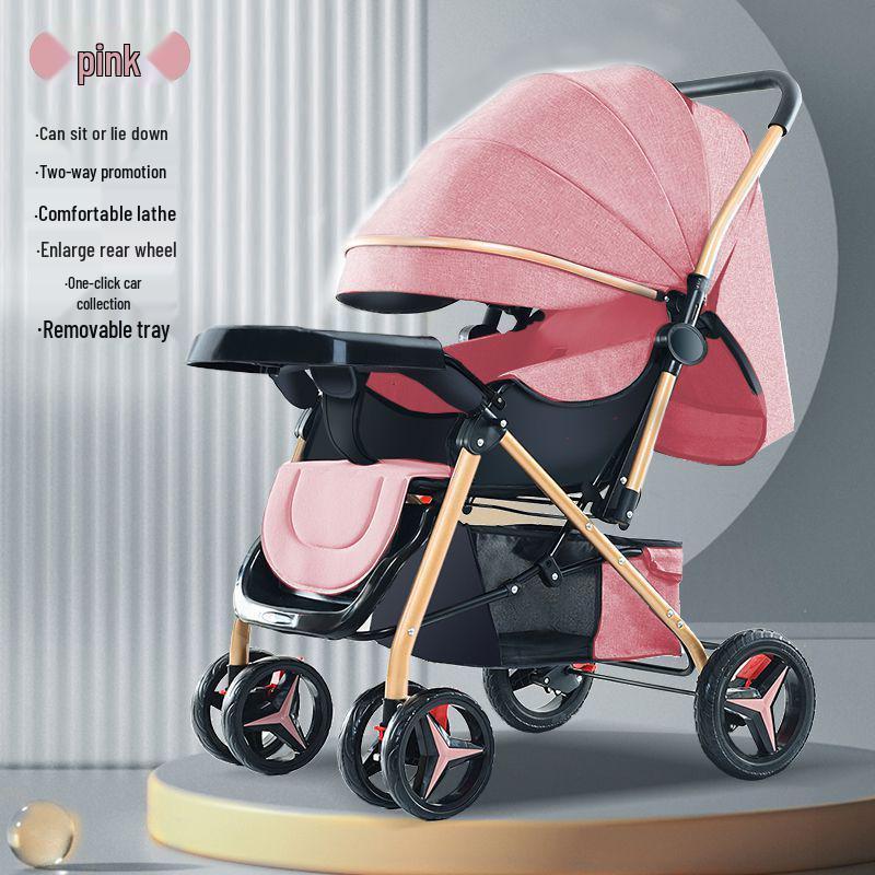 Lightweight Reversible Stroller with Dining Tray - Four-Wheel, Folding, for Infants and Toddlers