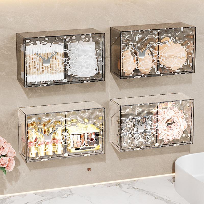 Aufbewahrungsbox für Wattepads Haushalts-Badzubehör Tragbares Make-up Transparent Wandmontiert Staubdicht Schützend Täglich Neu