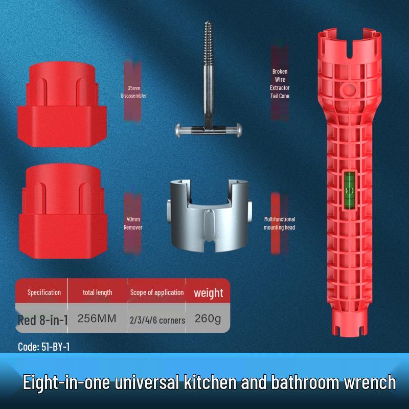Eight-in-One Multifunctional Faucet & Pipe Wrench Tool for Bathrooms