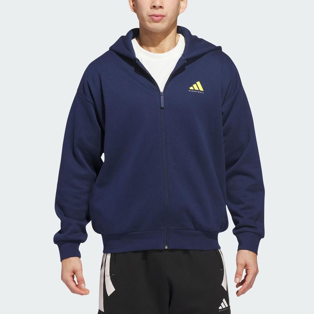 Adidas Basketball Unisex Loose Fit Hooded Zip Jacket Blue JZ9527