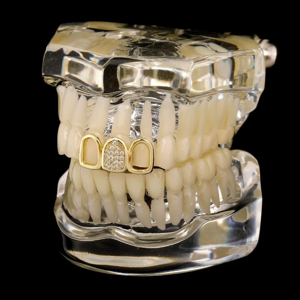 Gold Silber Farbe Zähne Grillz CZ Zirkon Körperschmuck Hip Hop Zahnkappen Street Style
