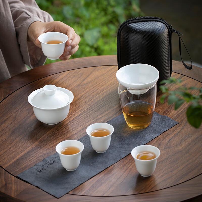 SANGQI Guochao White Porcelain Portable Kung Fu Tea Set
