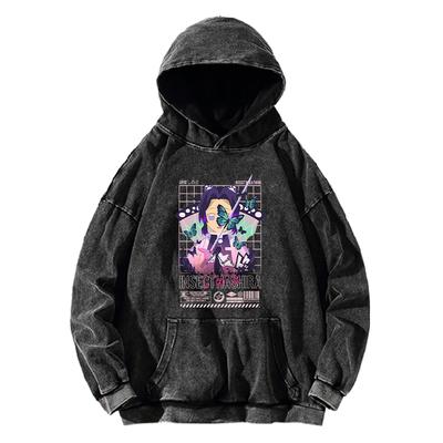 Anime Demon Slayer Kochou Shinobu Cute Print Hooded Men Women Washed Cotton Hoodies Plus Size Sweatshirt Harajuku Streetwear