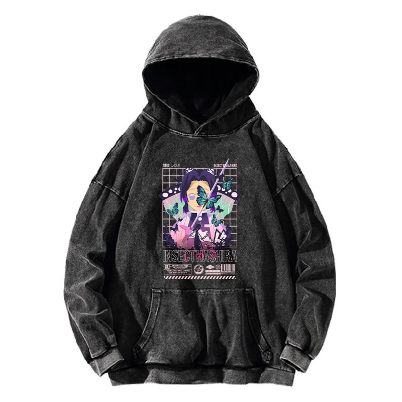 Anime Demon Slayer Kochou Shinobu Roztomilý Potisk S Kapucí Pánské Dámské Prané Bavlněné Mikiny Nadměrná Velikost Mikina Harajuku Streetwear