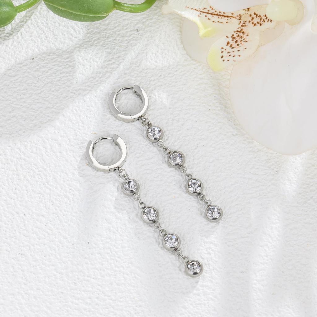 Fashion Personality Creative Earrings Stainless Steel Earrings High-End Zircon Tassel Niche Design
