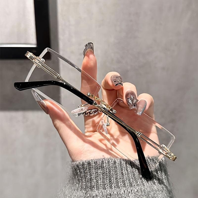Chic Rectangle Rimless Clear Lens Glasses for Women Minimalist Fashion Eyewear Metal Frame Square Shape