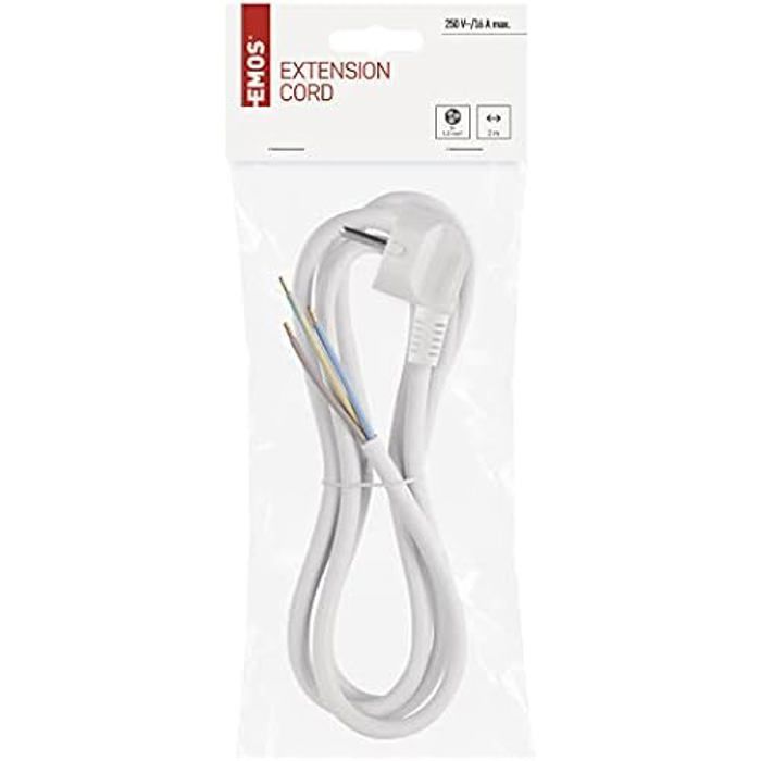 Câble de raccordement - EMOS - H05VV-F 3G - 2 m - PVC - Blanc - 230 V/10 A