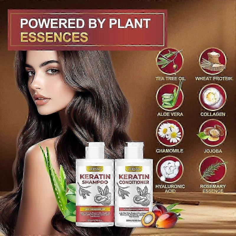 Keratin Shampoo and Conditioner Set - Sulfate Free - Salon Thickening Treatment for Dry, Damaged, Curly, Frizzy, Straight or Color Treated Hair - Anti