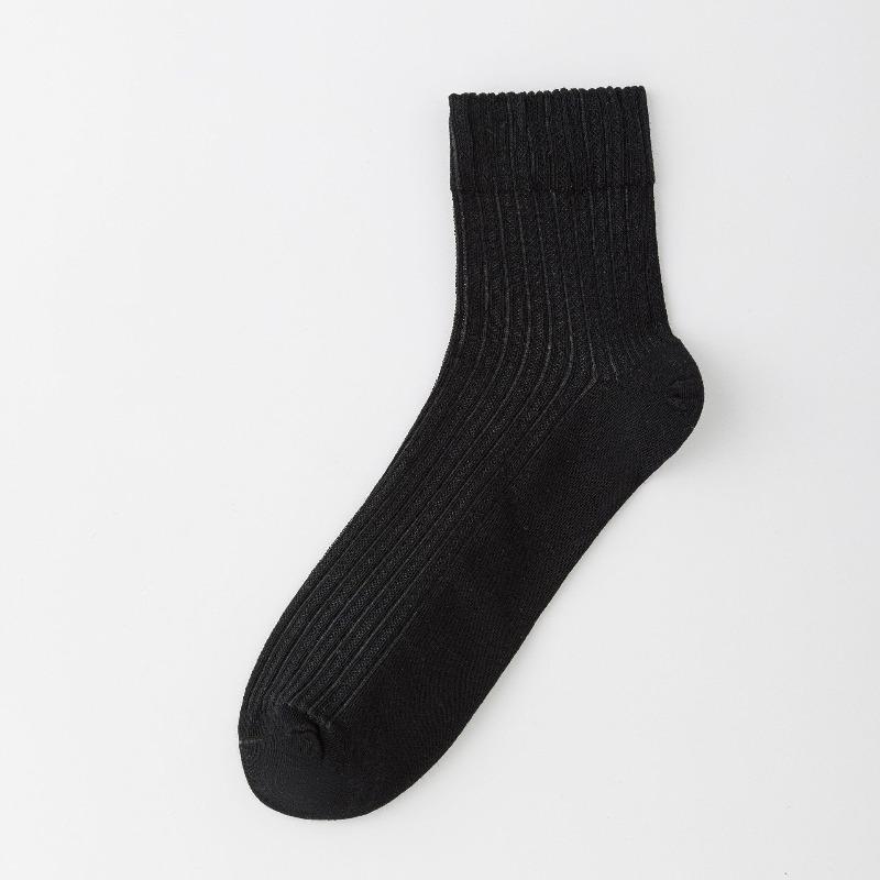 Носки детские весенне-летние полосатые тонкие средней длины, свежие сетчатые дышащие женские носки, хлопковые носки с широким голенищем 1 pair чёрный