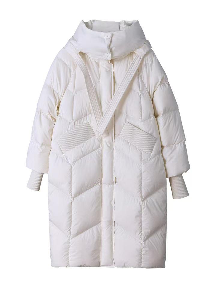 

Женский пуховик стеганый с капюшоном выше колена – Толстый, свободный, универсальный, модное пальто средней длины M (141-160 lbs) белый