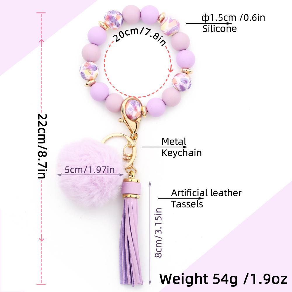 Silicone Bead Bracelet with Pom-Pom Keychain & Tassel Pendant - 2024 Women's Style