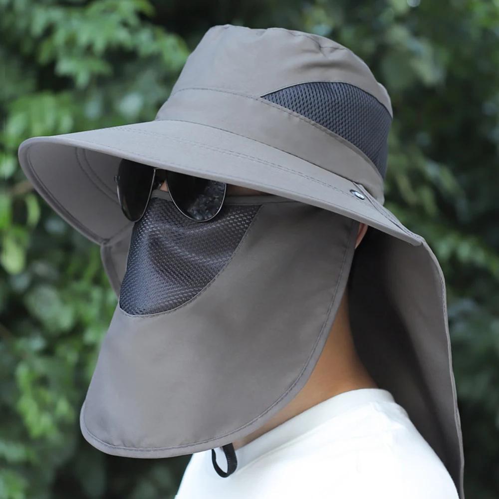

1Pc Sun Hat for Men Women, Outdoor UV Sun Protection Wide Fisherman Brim Hat with Face Cover Neck Flap for Fishing Hiking Hats армія зелений колір