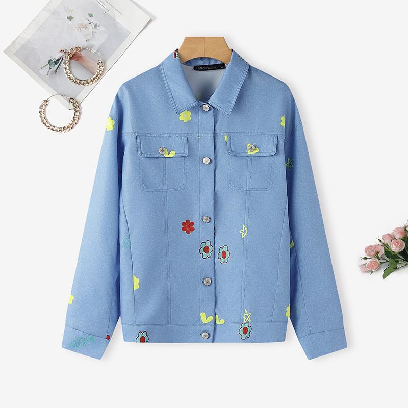 ZANZEA Women Casual Turn Down Collar Long Sleeve Print Blouse