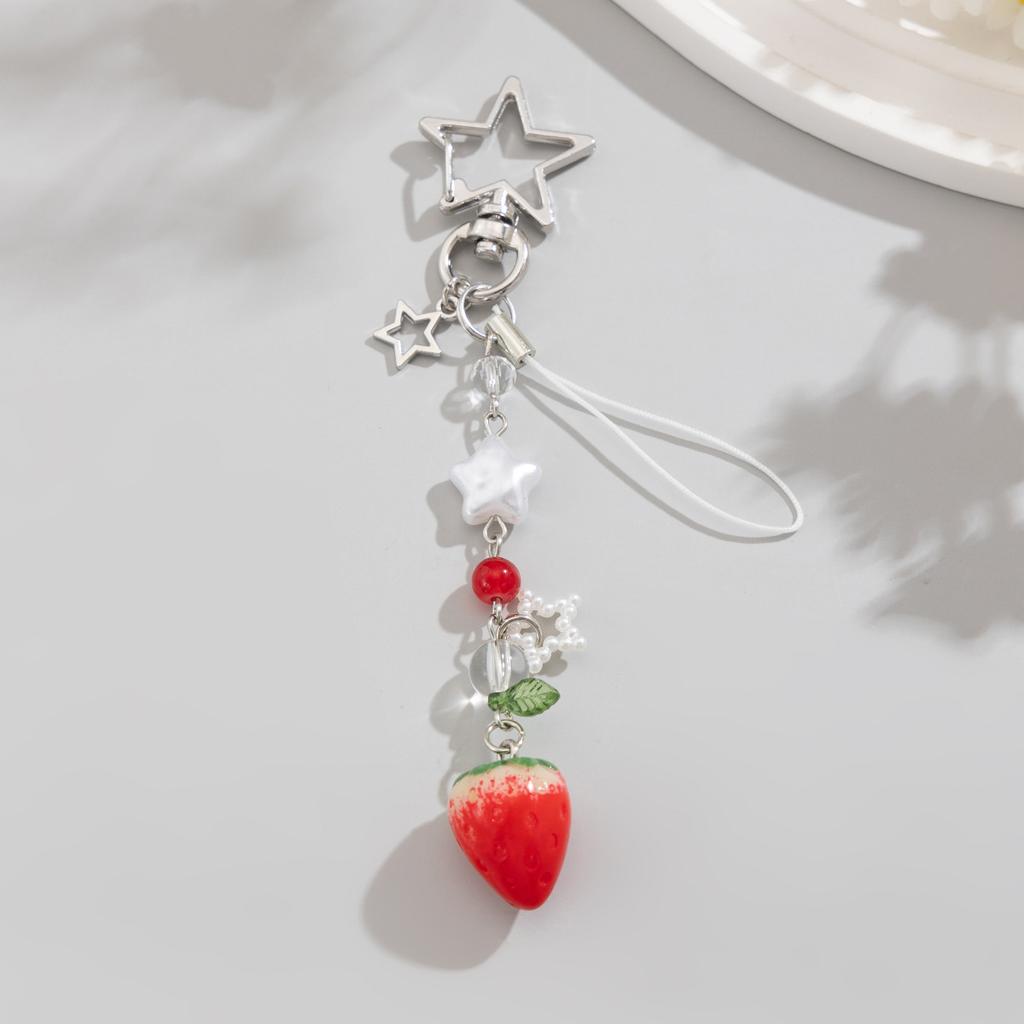 Y2k Fashion Flower Star Love Bow Strawberry Pendant Acrylic Keychain Student Women's Bag Backpack Pants Chain