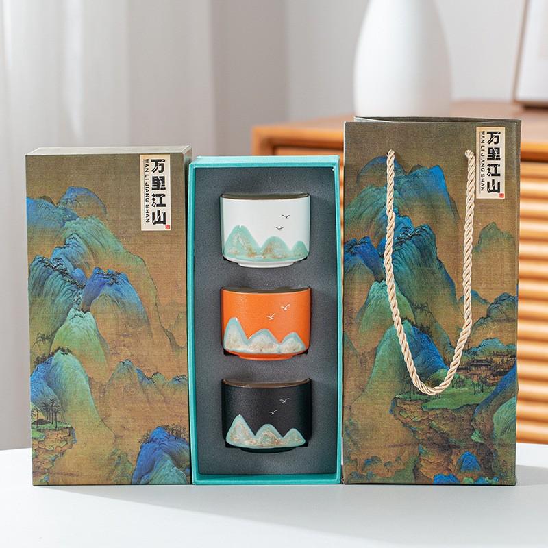 Hand painted thousand miles of Jiangshan ceramic teacup master cup merchandise kung fu tea set tea cup gift box set