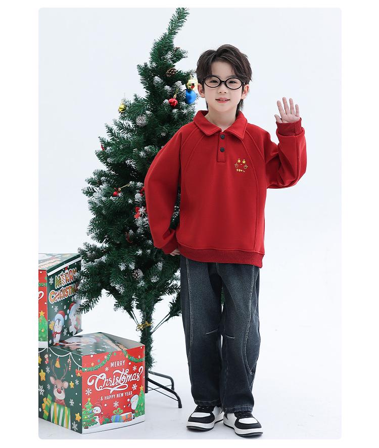 Boys' Red Fleece Hoodie - 2025 Autumn/Winter Zodiac Year of the Horse Outfit for Middle/Big Kids