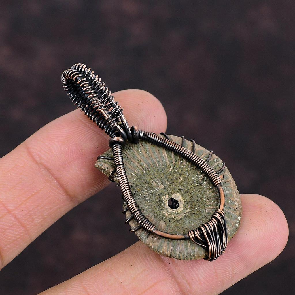 Tree Of Life Ammonite Fossil Pendant Copper Wire Wrapped Pendants Gemstone Pendant Copper Wire Wrap Jewelry Handmade Pendant Gift For Women