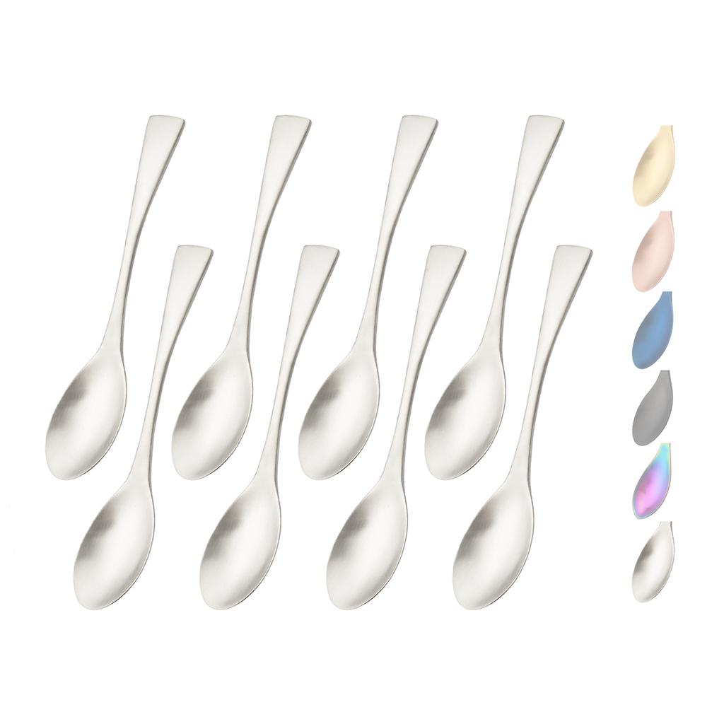 8Pcs Silver Matte Finish Teaspoon Dinnerware Set High Quality Western 18/10 Stainless Steel Silverware Coffee Spoon Cutlery Kitchen Set