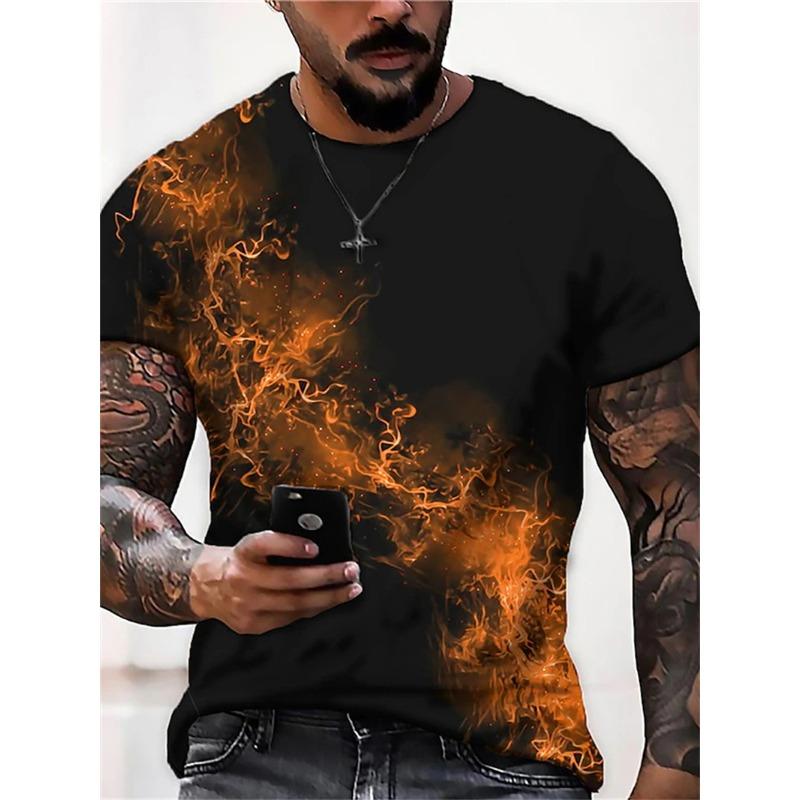 Men's T-shirt 3D printed with colorful striped pattern short sleeved shirt
