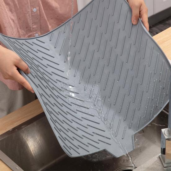 Silicone Drain Mat Quick-Drying Design Raised Ridges Bottom Slope Dish Drainer Kitchen Dining Room Sink Organizer Mat
