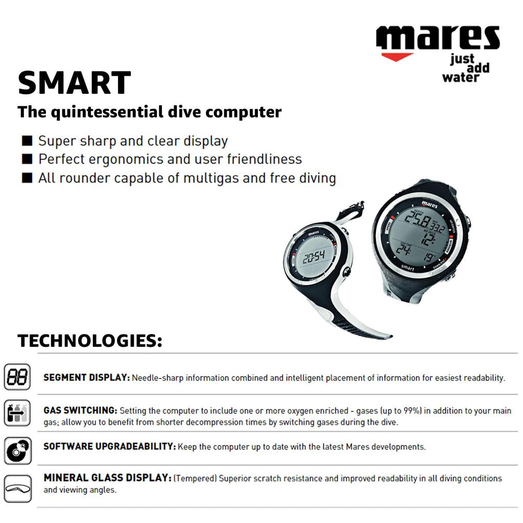 Mares Smart Wrist Dive Computer | Ergonomic Watch-Style Underwater Scuba Diving Accessory with Multiple Modes | Ideal for Recreational & Technical Div