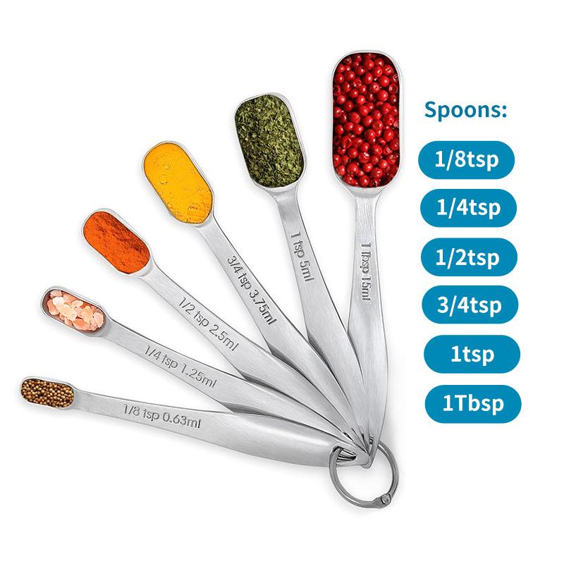 

18/8 Stainless Steel Measuring Spoons Premium Heavy Duty Measuring Spoons Set with Leveler Rectangular Metal Teaspoon Tablespoon