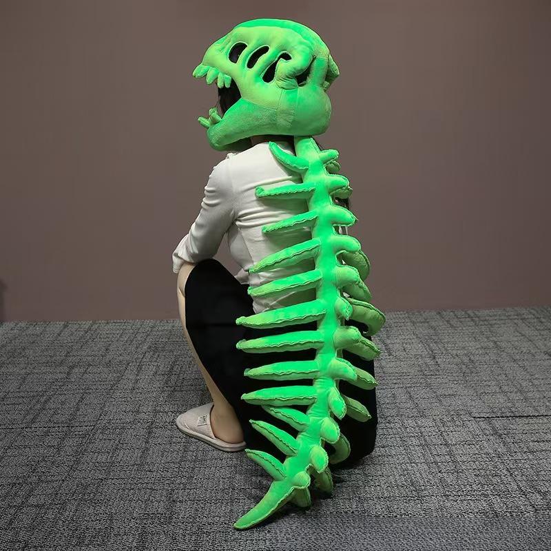 Dinosaur Skeleton Head Hood Plush Costume with Bone Frame for Kids Adults, Cute Dinosaur Skeleton Suit Cosplay Toy Gift 90/120cm