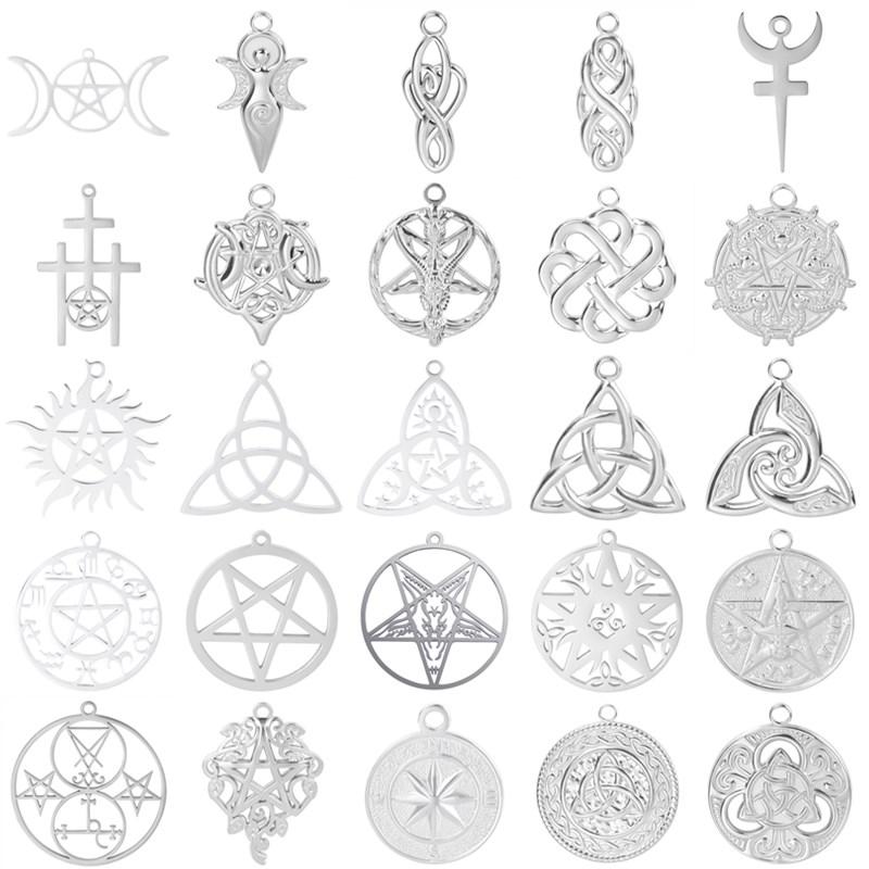 Silver Color Satan Charm Pentagram Star Moon Accessories Witch Celtic Knot No Fade DIY Stainless Steel Charms For Jewelry Making