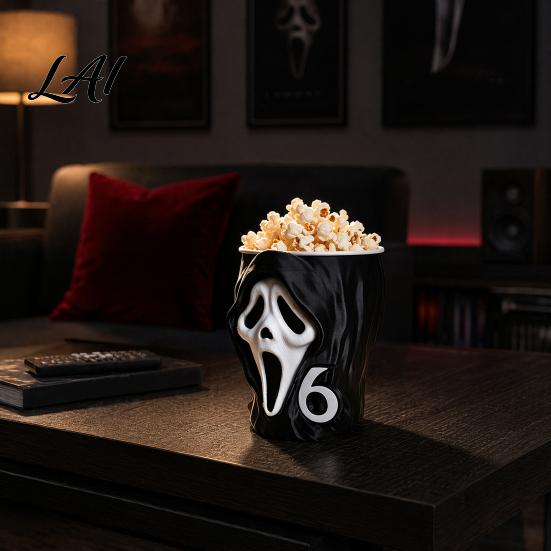 Happy Halloween Decoration 3D Printed Screaming Skull Popcorn Bucket Decorative Box Table Container Ornament Creative for Living Room Bedroom Office