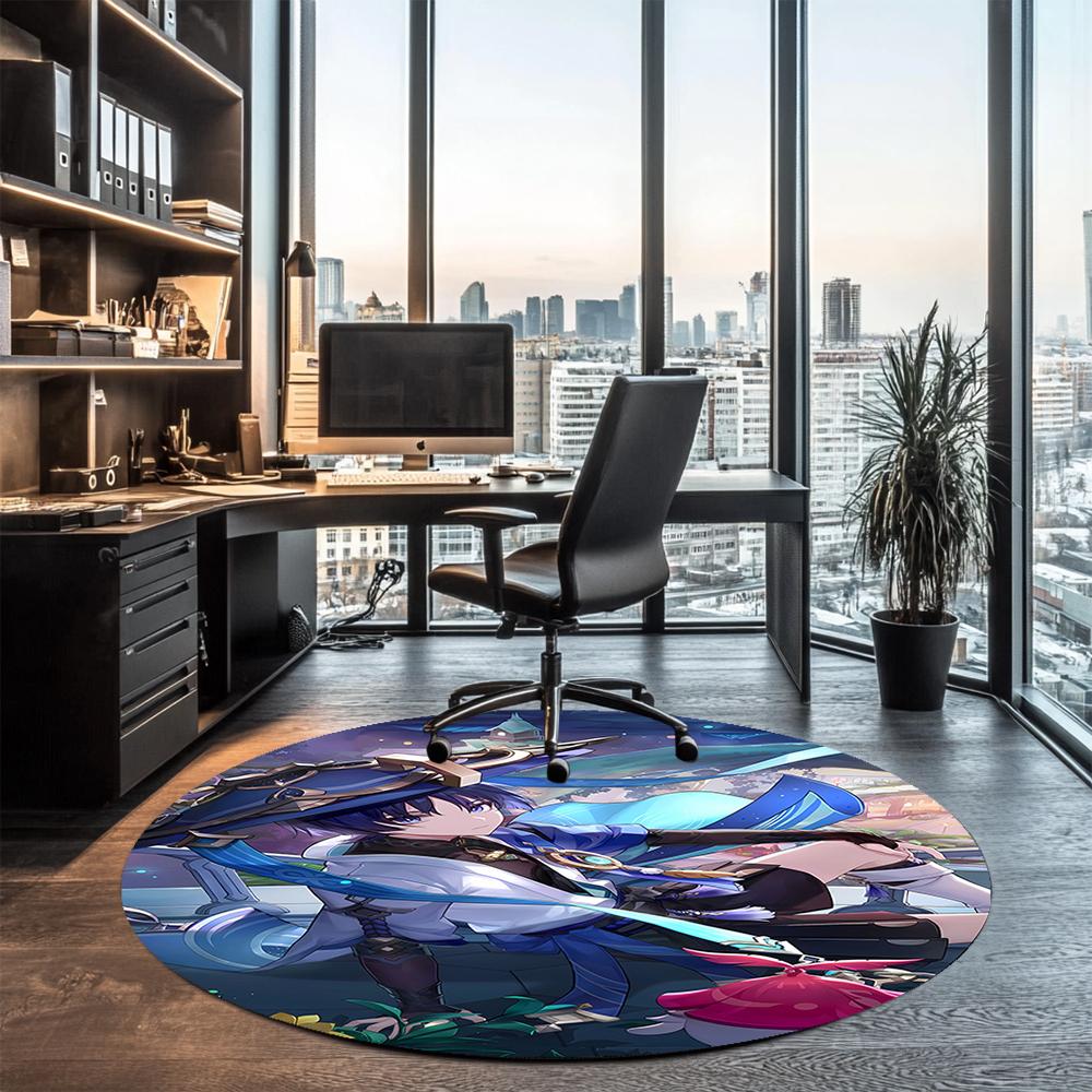 Genshin Impact Printed Round Rug Carpet Chair Rug Area Rug Entryway Doormats,for Office Chair Living Room Bedroom Kitchen Room.