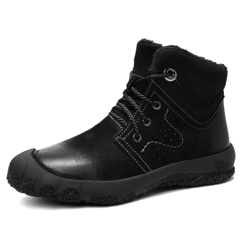 Sněhule Pánské Kožešinové Vodotěsné Protiskluzové Zimní Termální Zesílené Boty s Bavlněnou Výplní Podšívka z Fleecu Pravá Kůže Krátké Boty