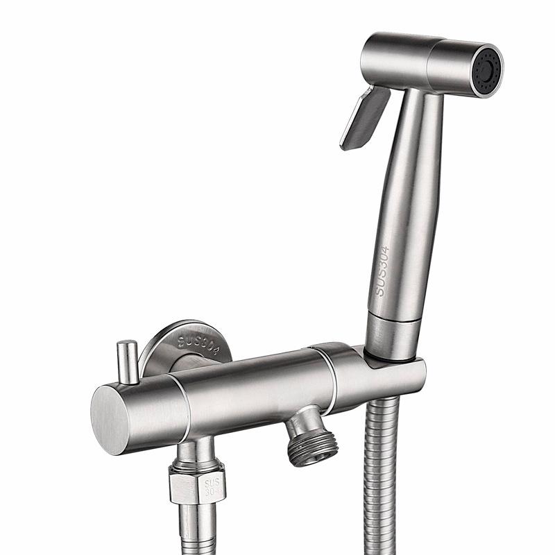 סט ידני לבידה מפלדת אל-חלד 304 סט ברז לבידה זרבובית מקלחת ניקוי עצמי שסתום זוויתי עם יציאה כפולה