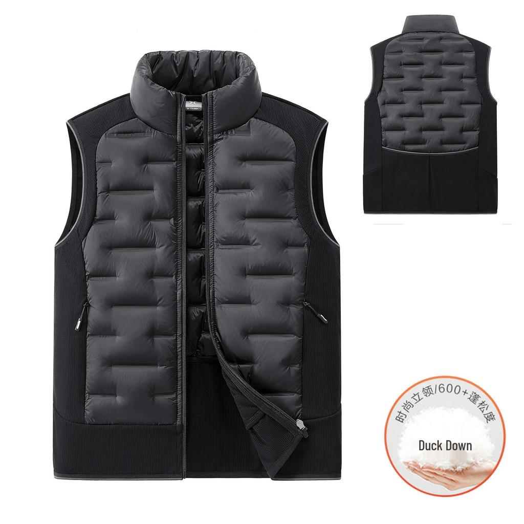 Men's Patchwork Duck Down Vest - Warm, Lightweight Stand Collar for Autumn/Winter