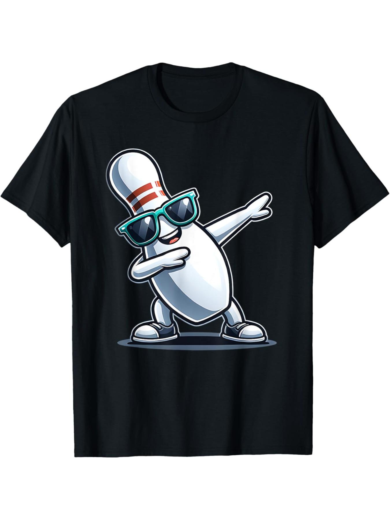 Bowling pin Dabbing glasses printed t-shirt, 100% cotton round neck casual short-sleeved t-shirt, knitted fabric. 4XL