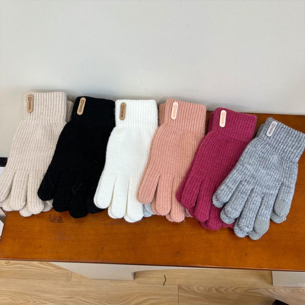 Korean Style Knitting Gloves Five Finger Cycling Driving Gloves Gift Full Finger Mittens  Autumn