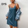 Damen Nachthemd Ärmelloses Chemise Pyjamakleid Spaghettiträger Racerback Tankkleid mit Taschen Sommer Lockere Nachtwäsche