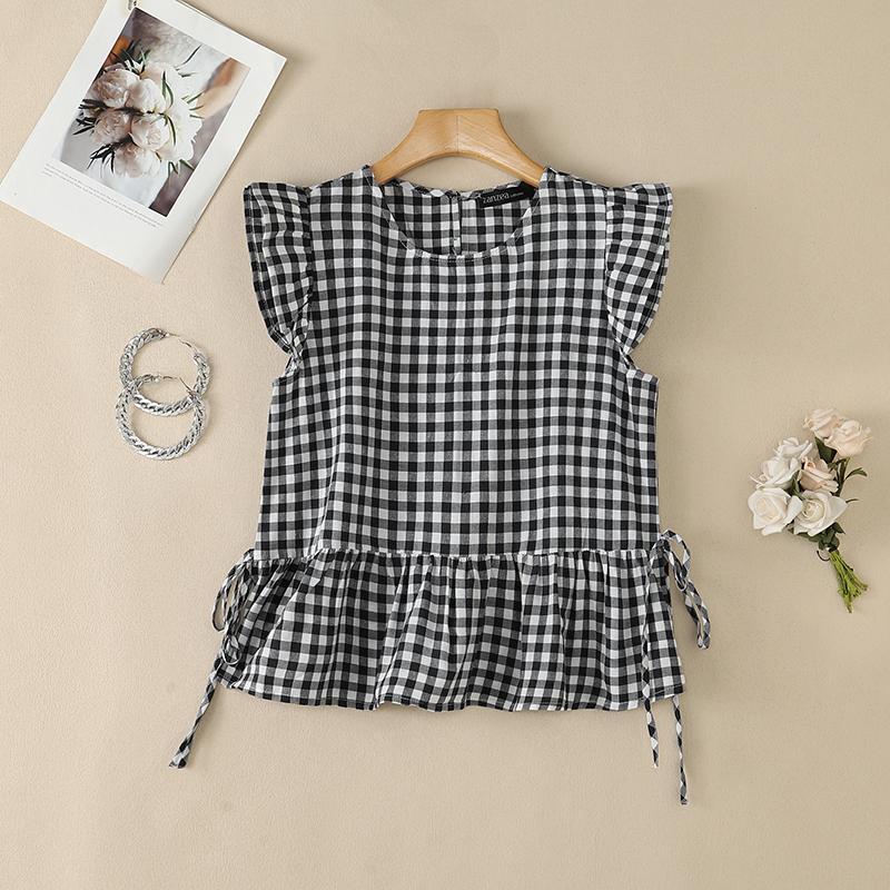 ZANZEA Women Plaid Print Casual Round Neck Sleeveless Tank Tops